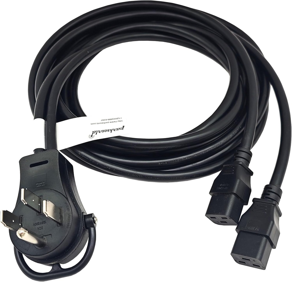 Parkworld NEMA 14-50P to (2) C19 Splitter Adapter Power Cord Output 20 Amp 250-Volt (12FT)